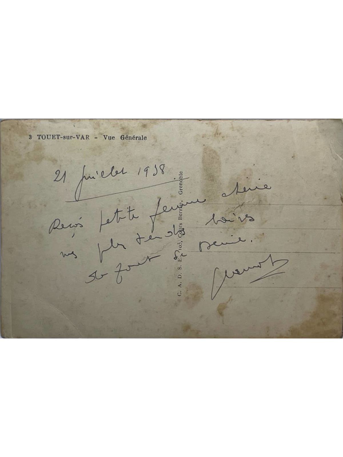 Verso de la carte postale