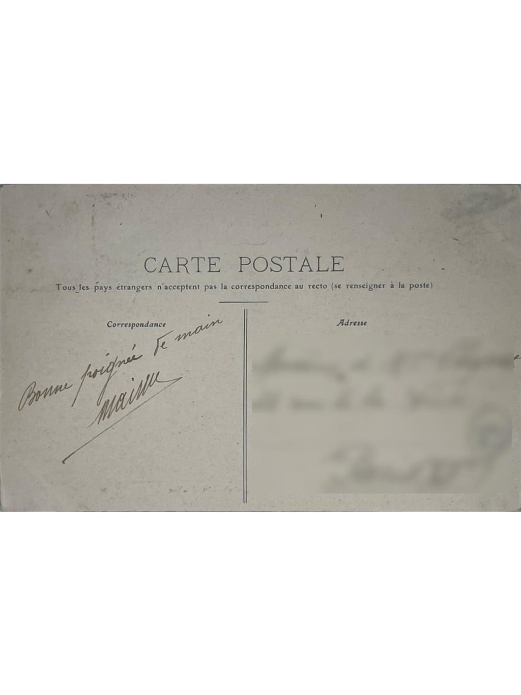 Verso de la carte postale