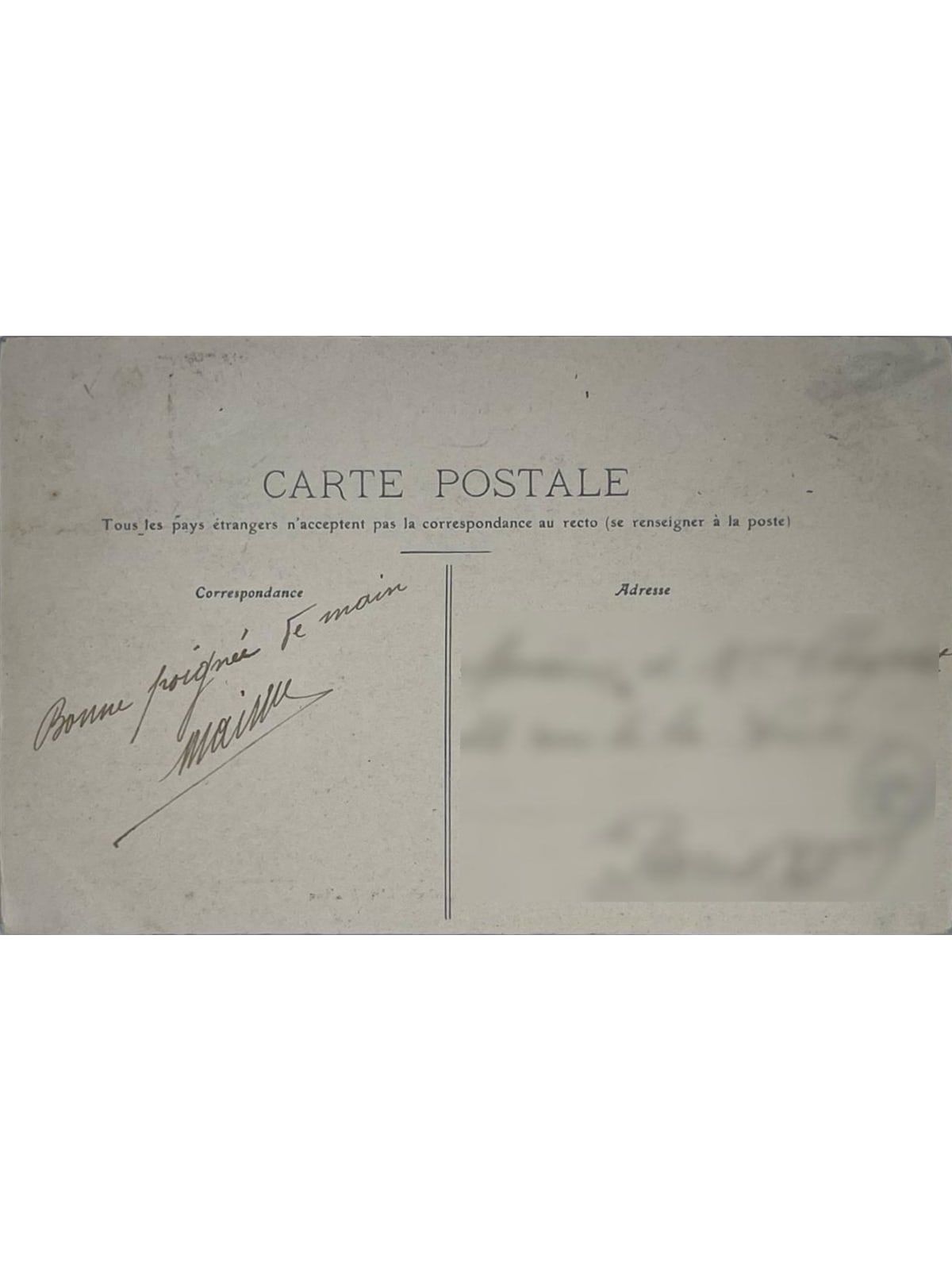 Verso de la carte postale