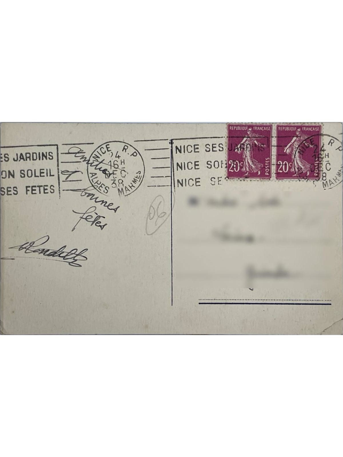 Verso de la carte postale