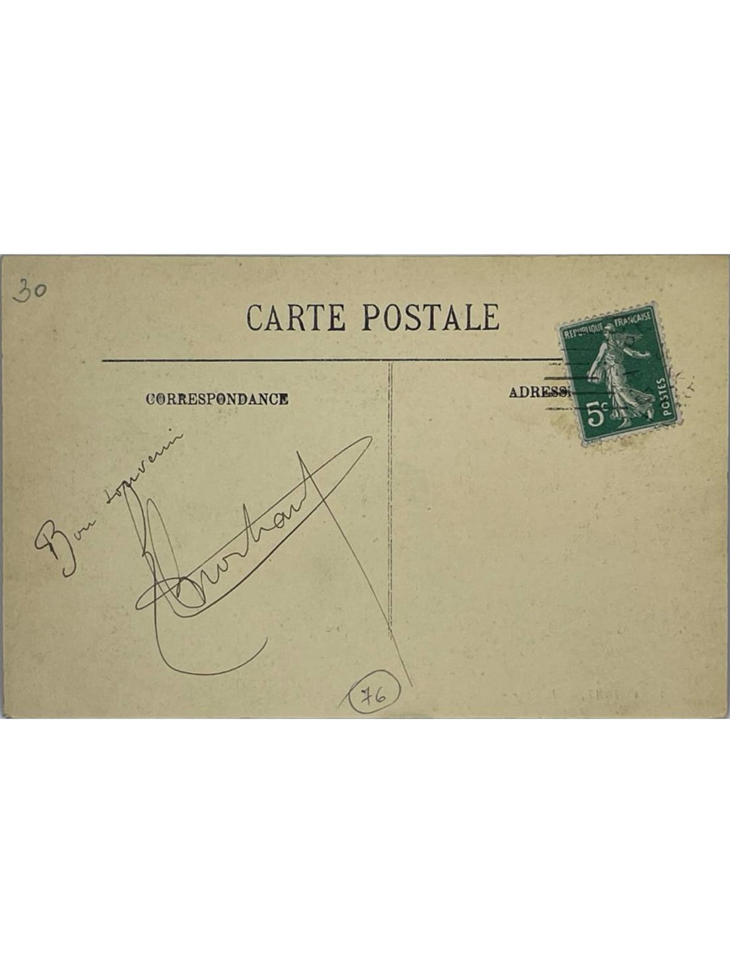 Verso de la carte postale
