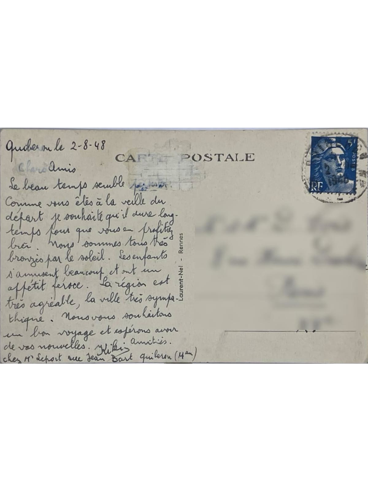 Verso de la carte postale