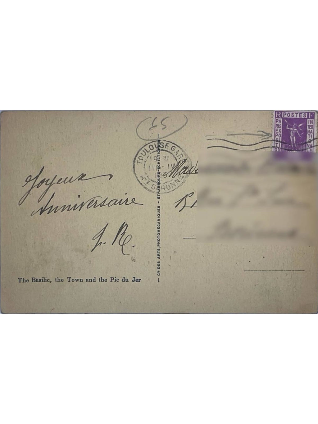 Verso de la carte postale