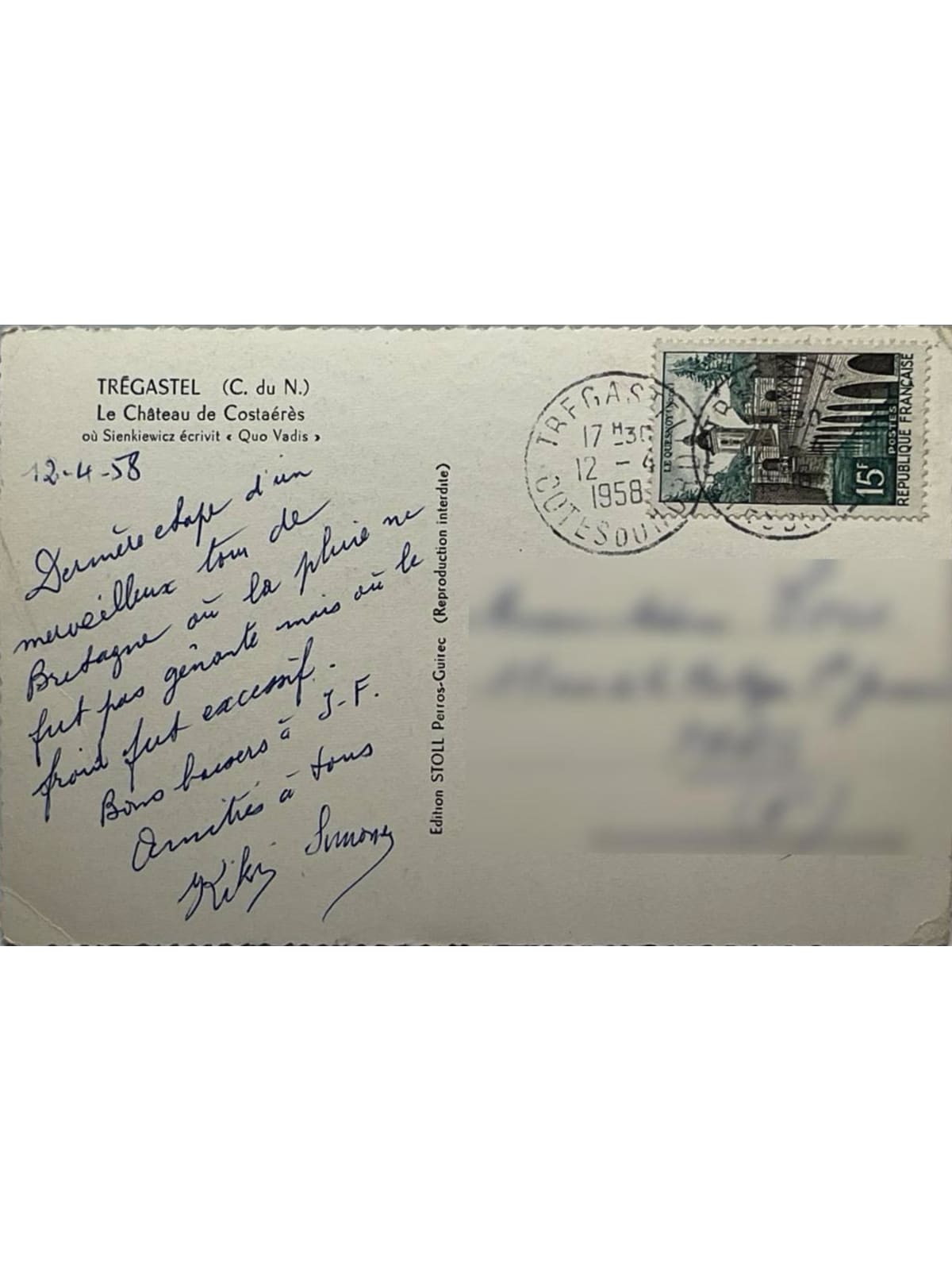 Verso de la carte postale