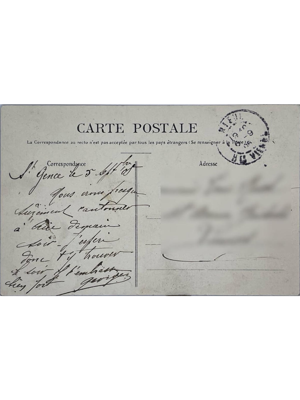 Verso de la carte postale