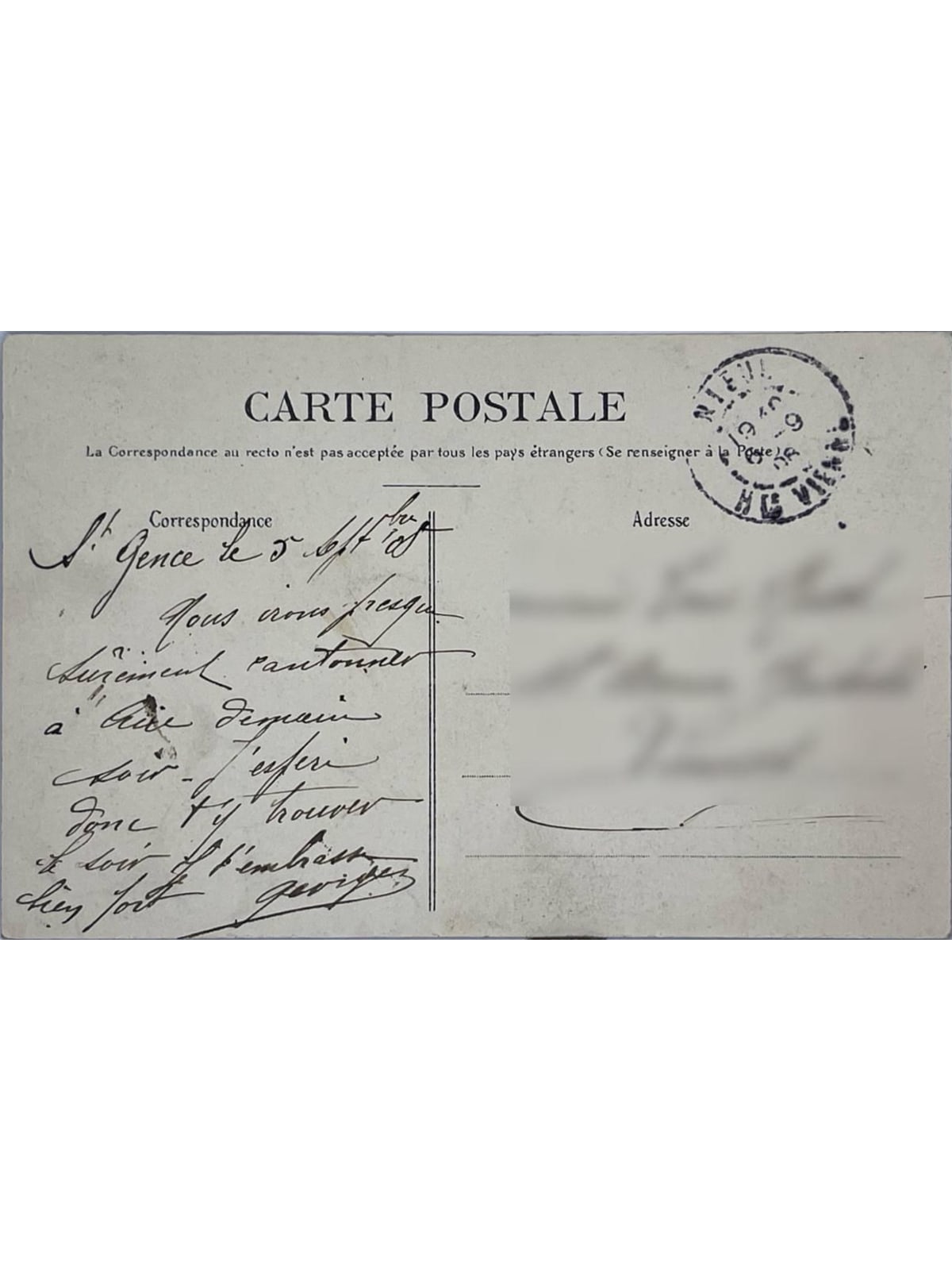 Verso de la carte postale