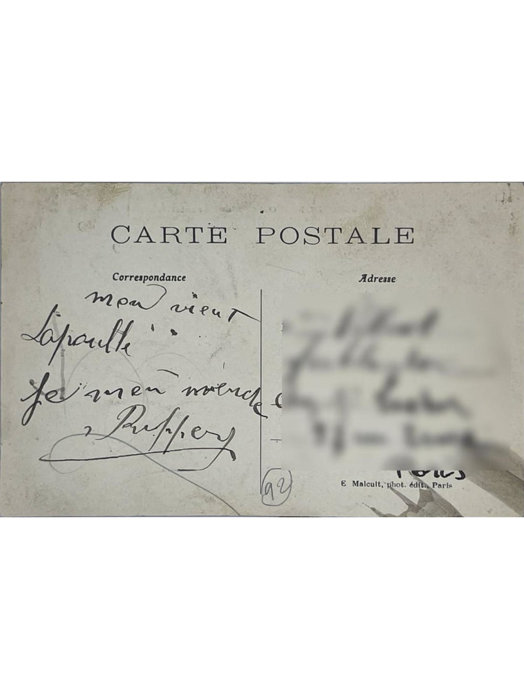 Verso de la carte postale