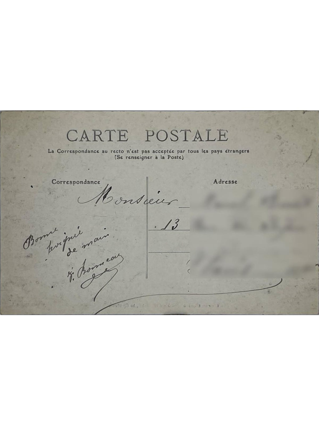 Verso de la carte postale