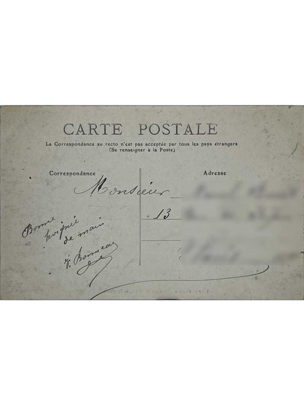 Verso de la carte postale