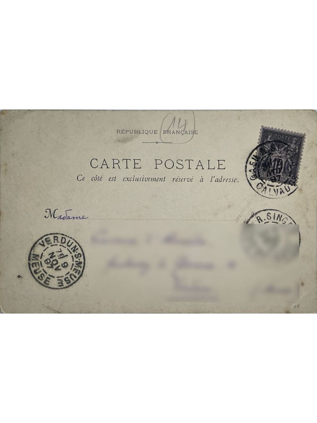 Verso de la carte postale