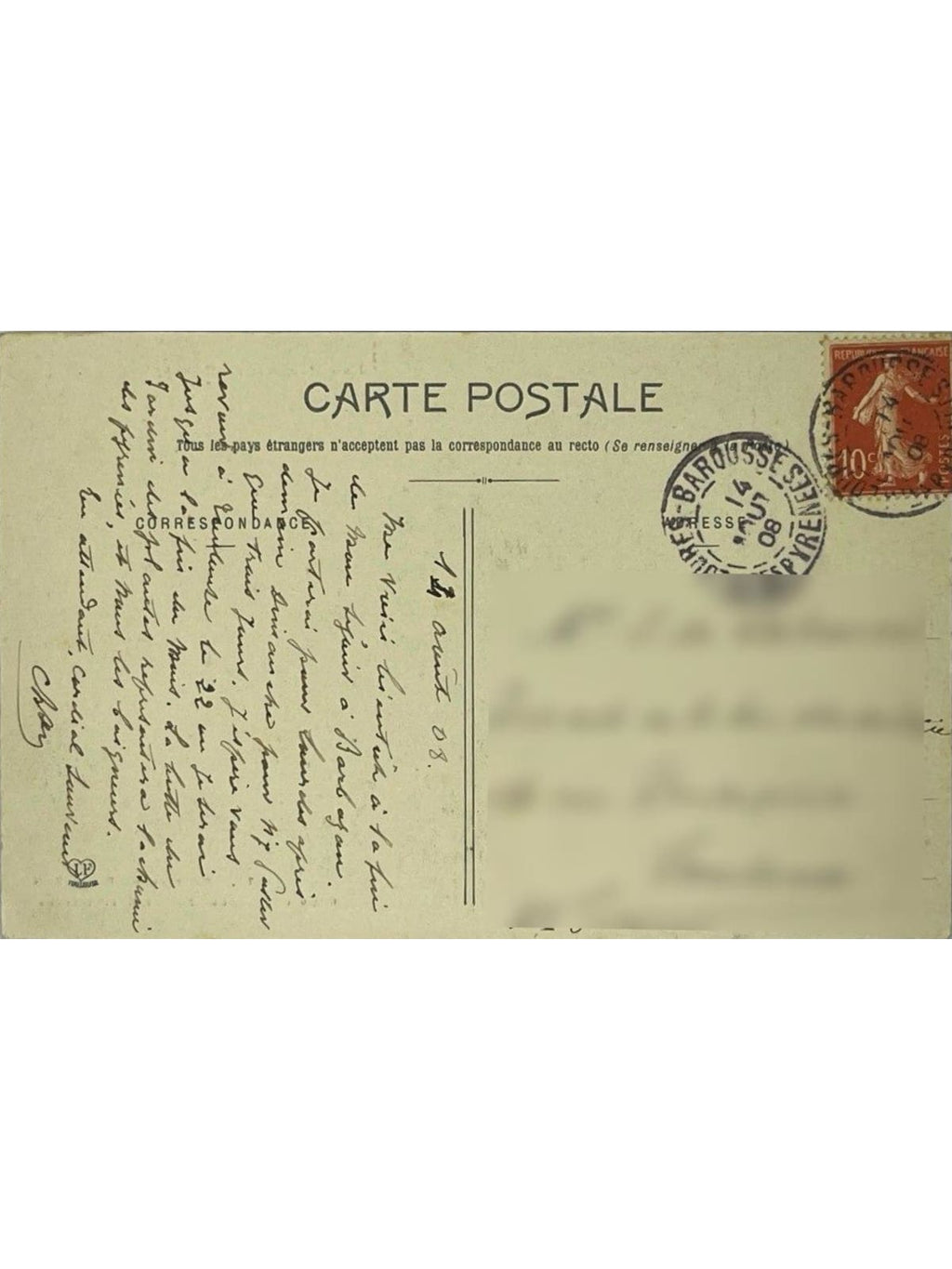 Verso de la carte postale