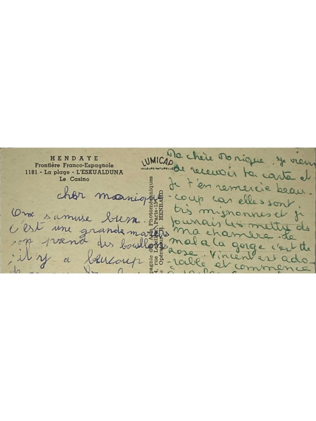 Verso de la carte postale