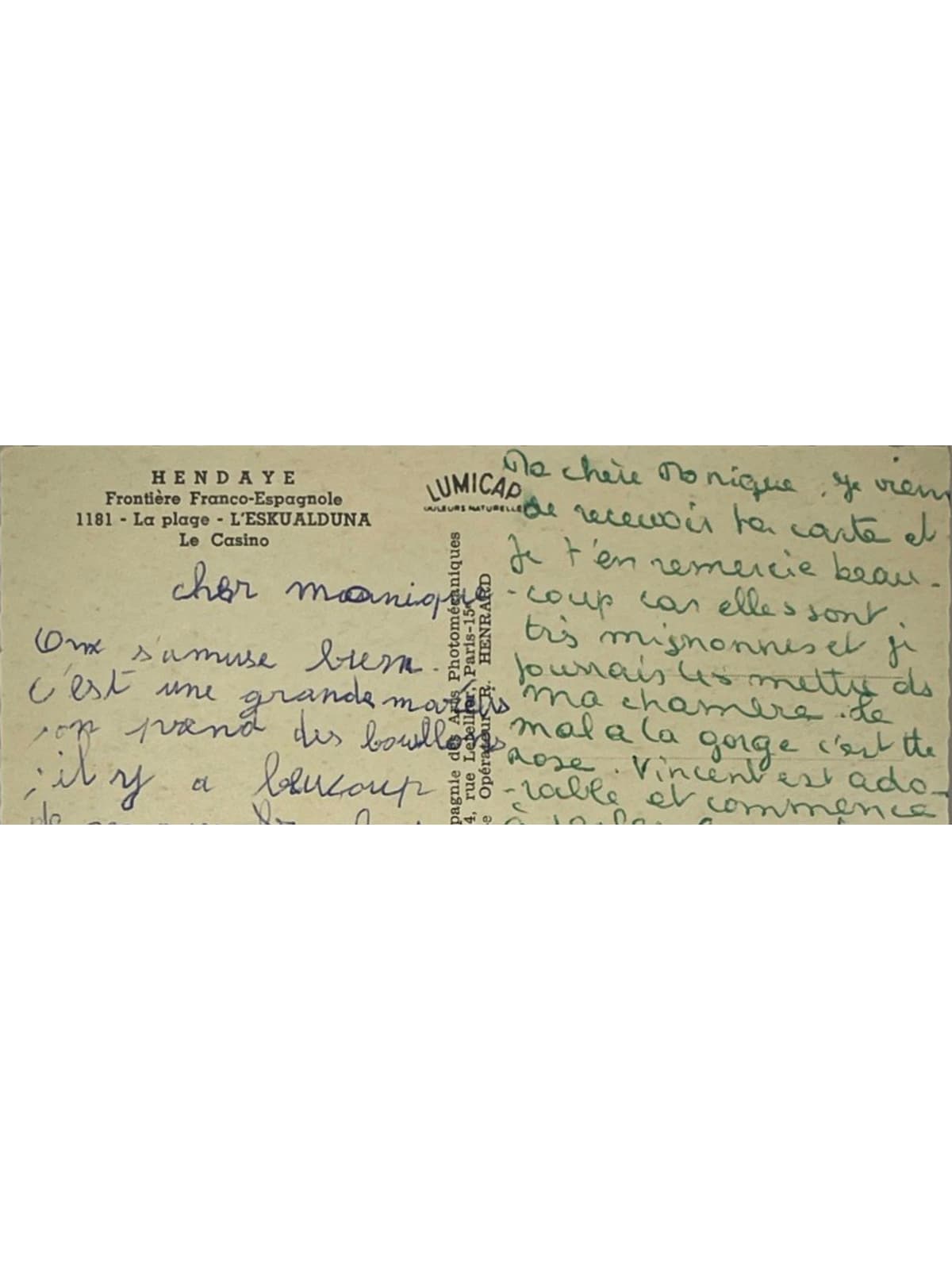 Verso de la carte postale