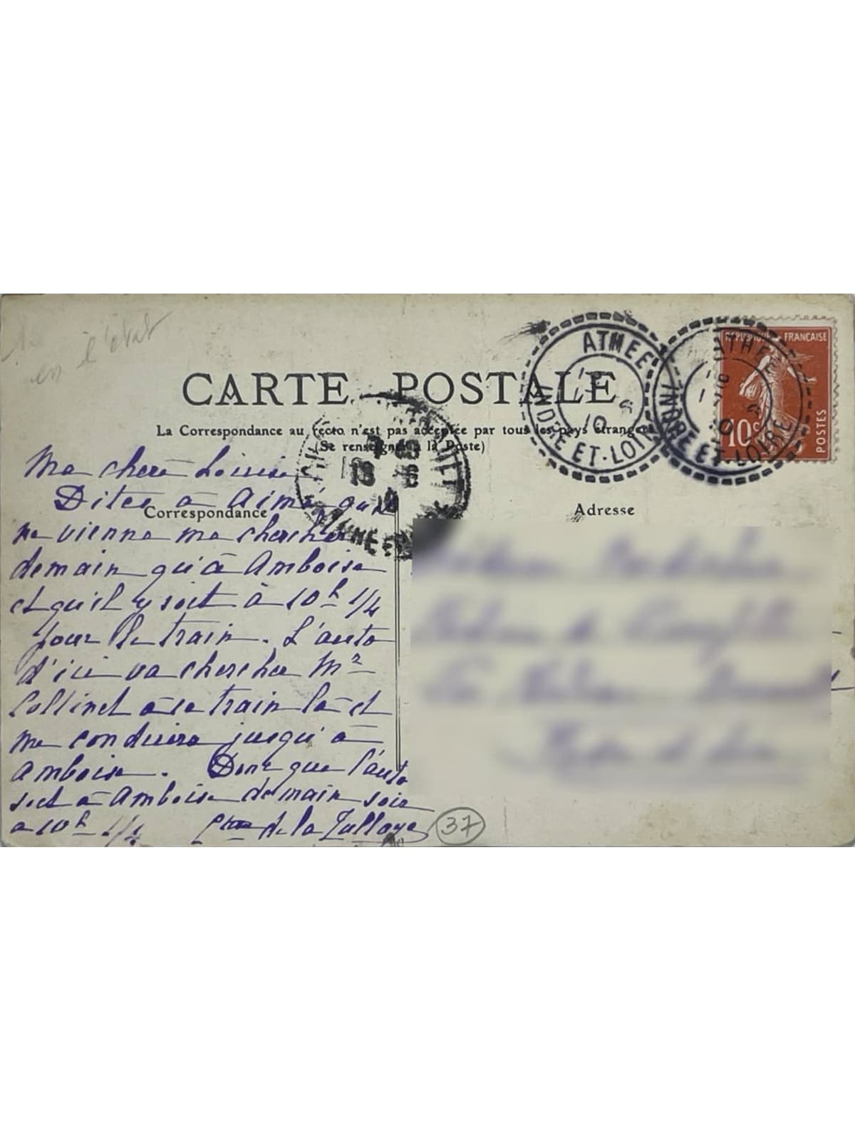 Verso de la carte postale