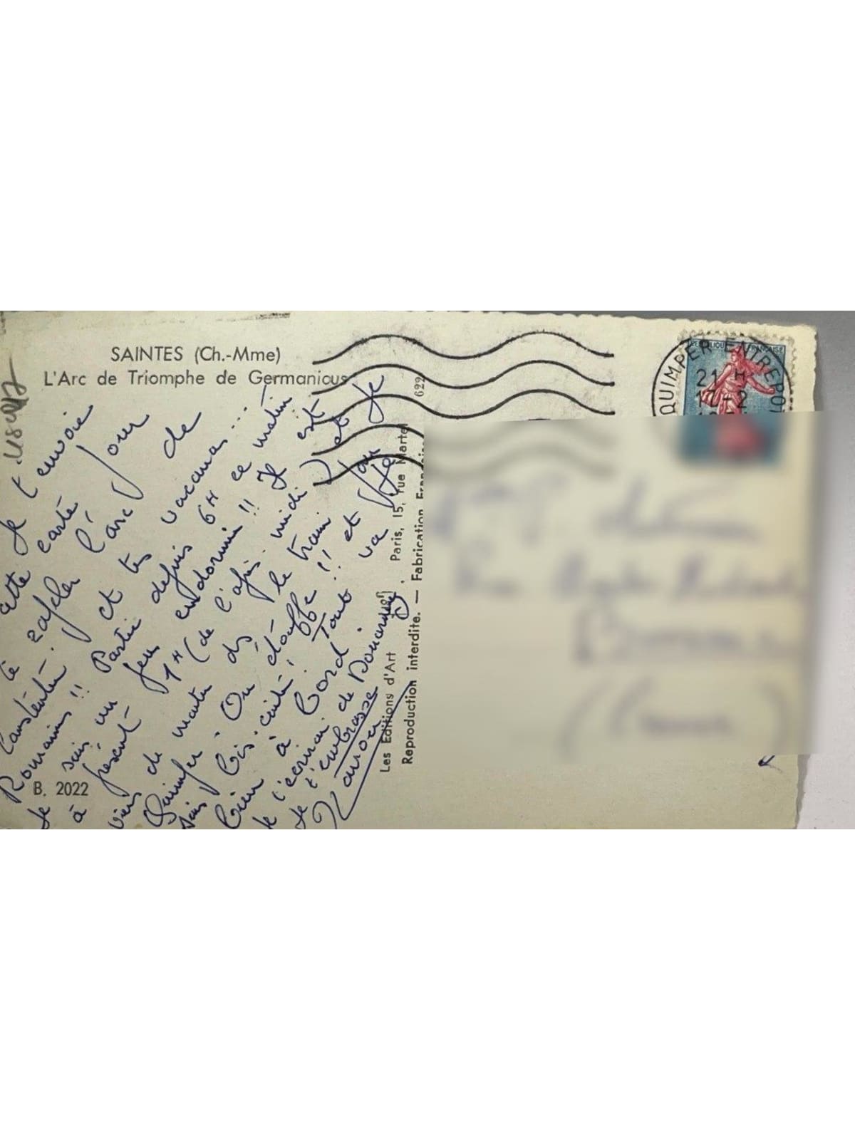Verso de la carte postale