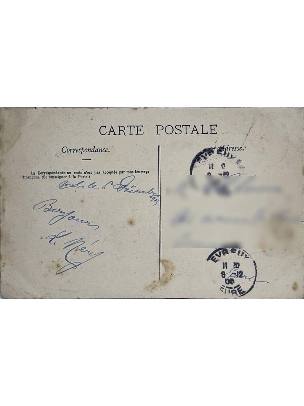 Verso de la carte postale