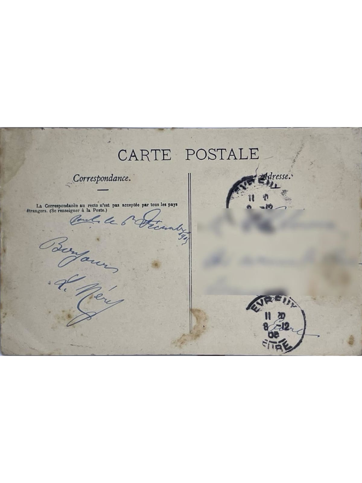 Verso de la carte postale