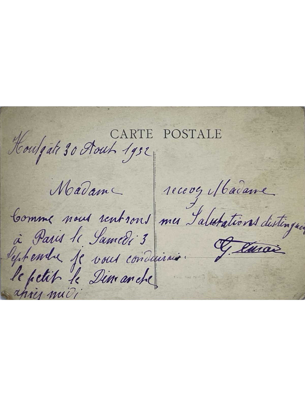 Verso de la carte postale