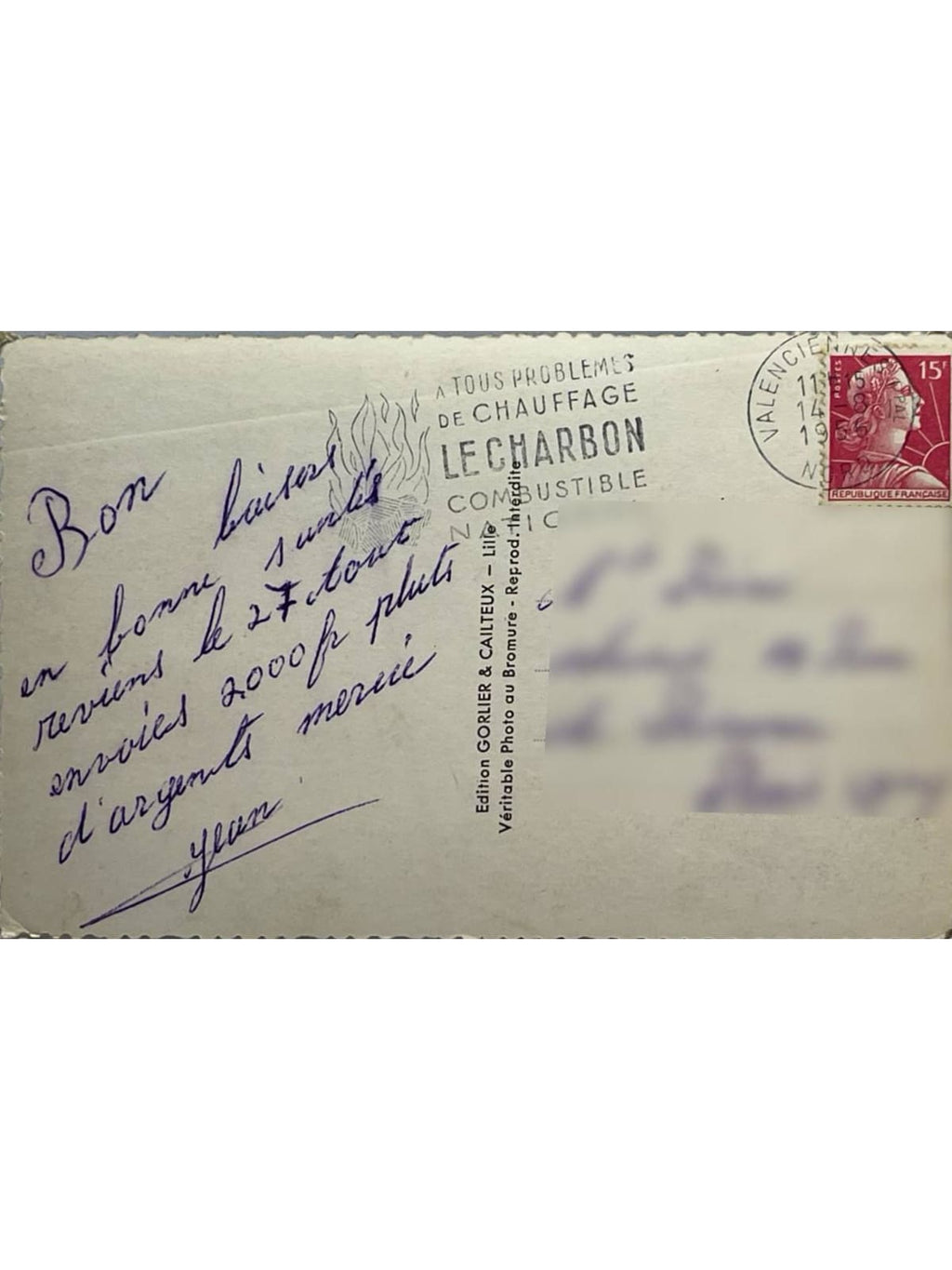Verso de la carte postale