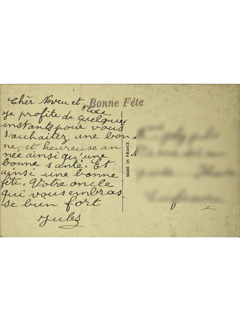 Verso de la carte postale