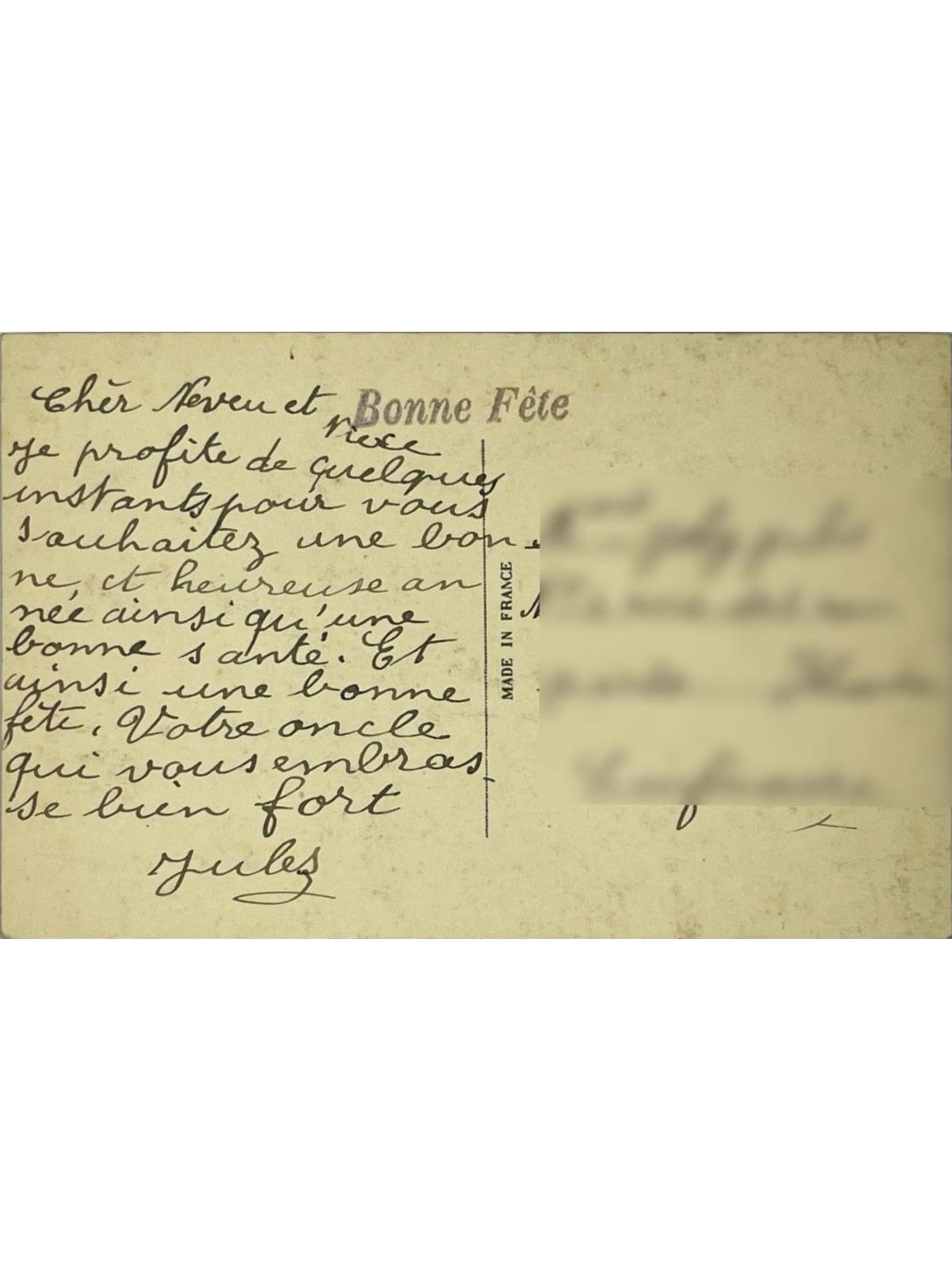 Verso de la carte postale