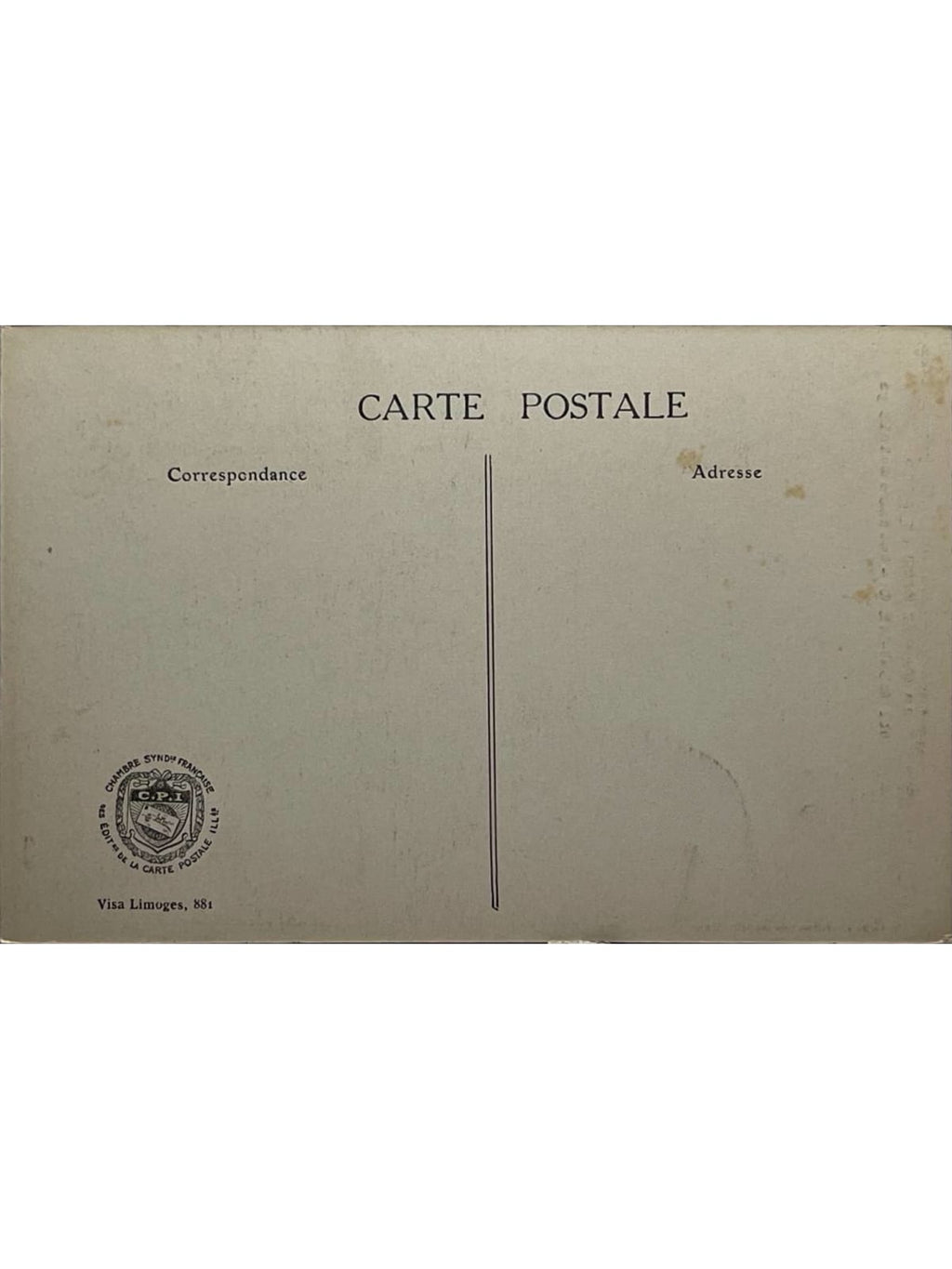 Verso de la carte postale