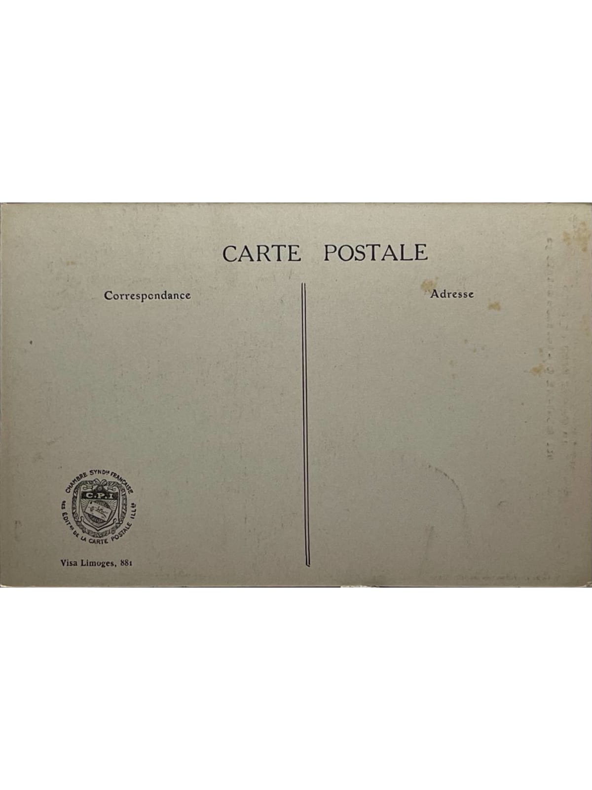 Verso de la carte postale