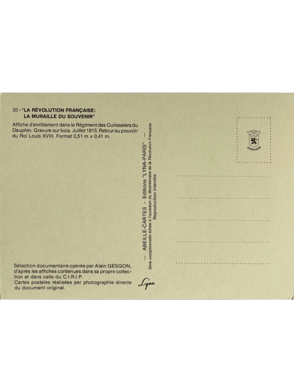 Verso de la carte postale