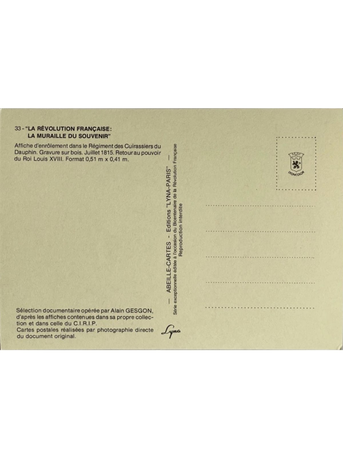 Verso de la carte postale