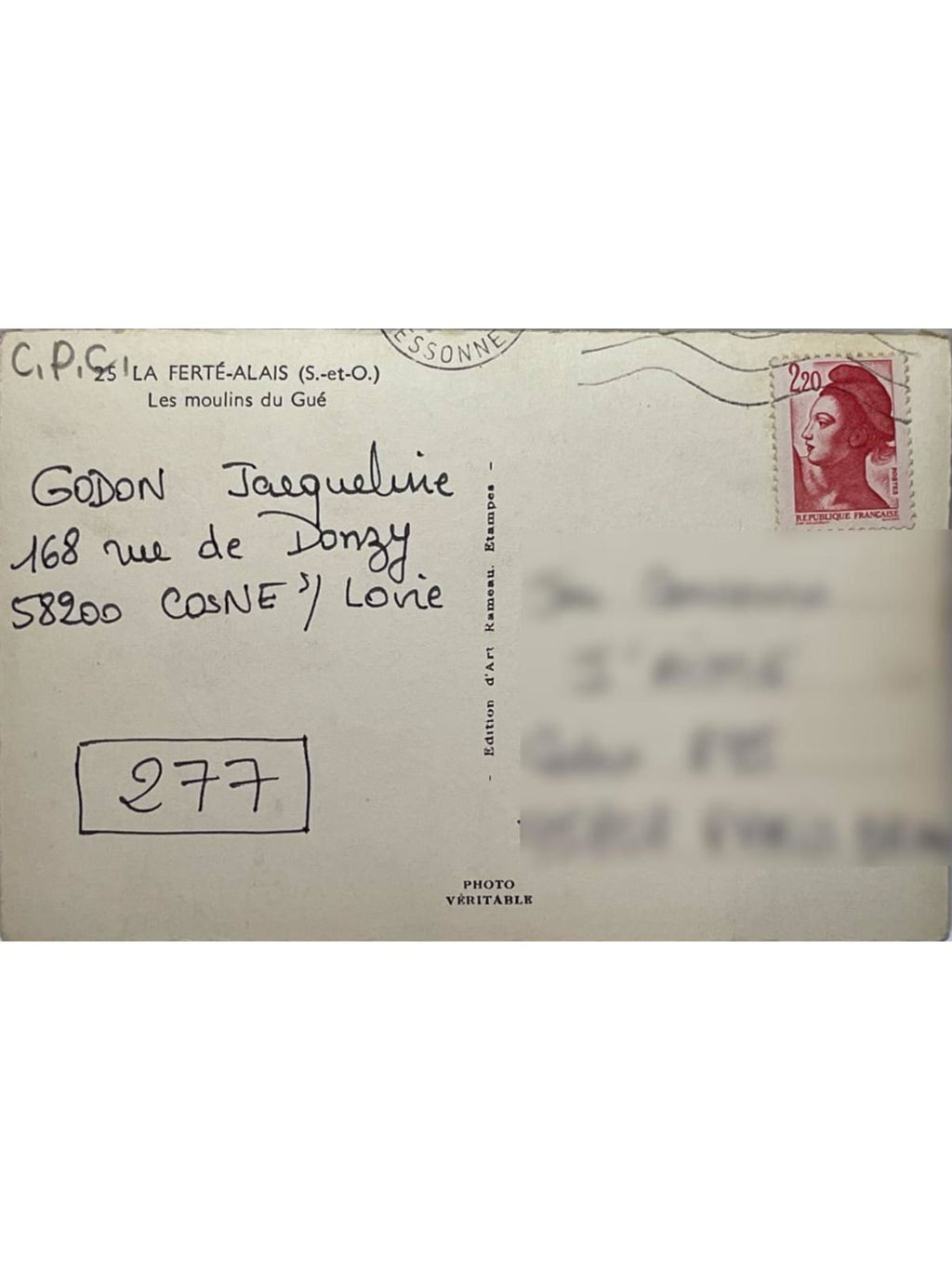 Verso de la carte postale