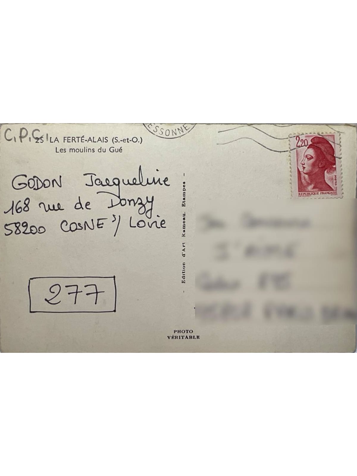 Verso de la carte postale