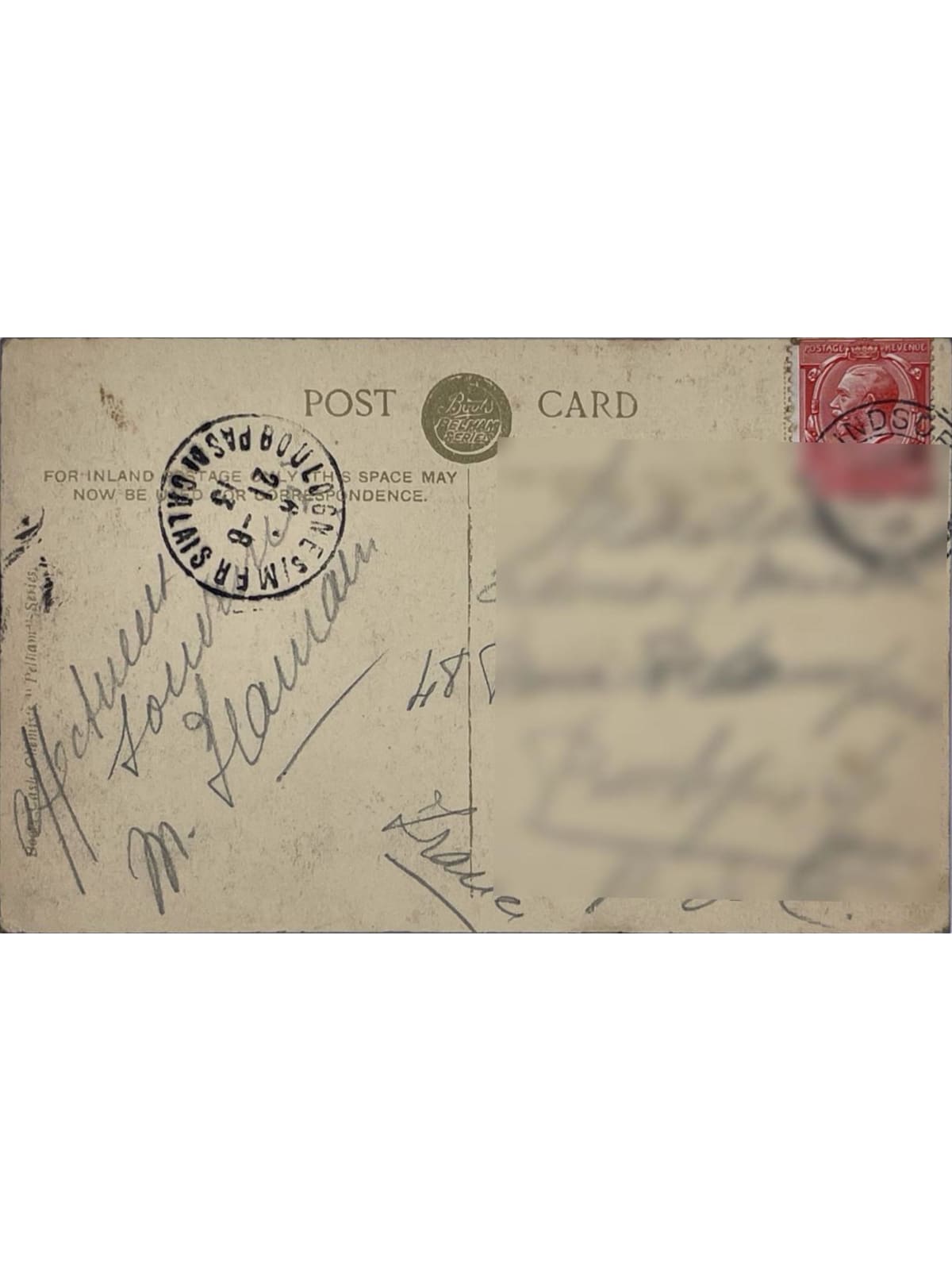 Verso de la carte postale