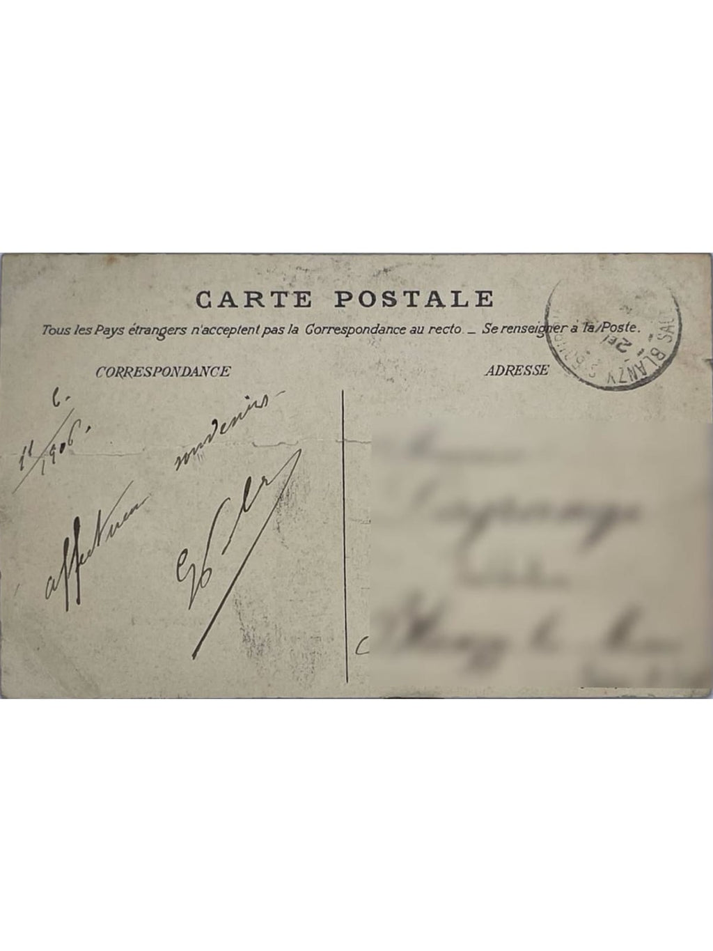 Verso de la carte postale