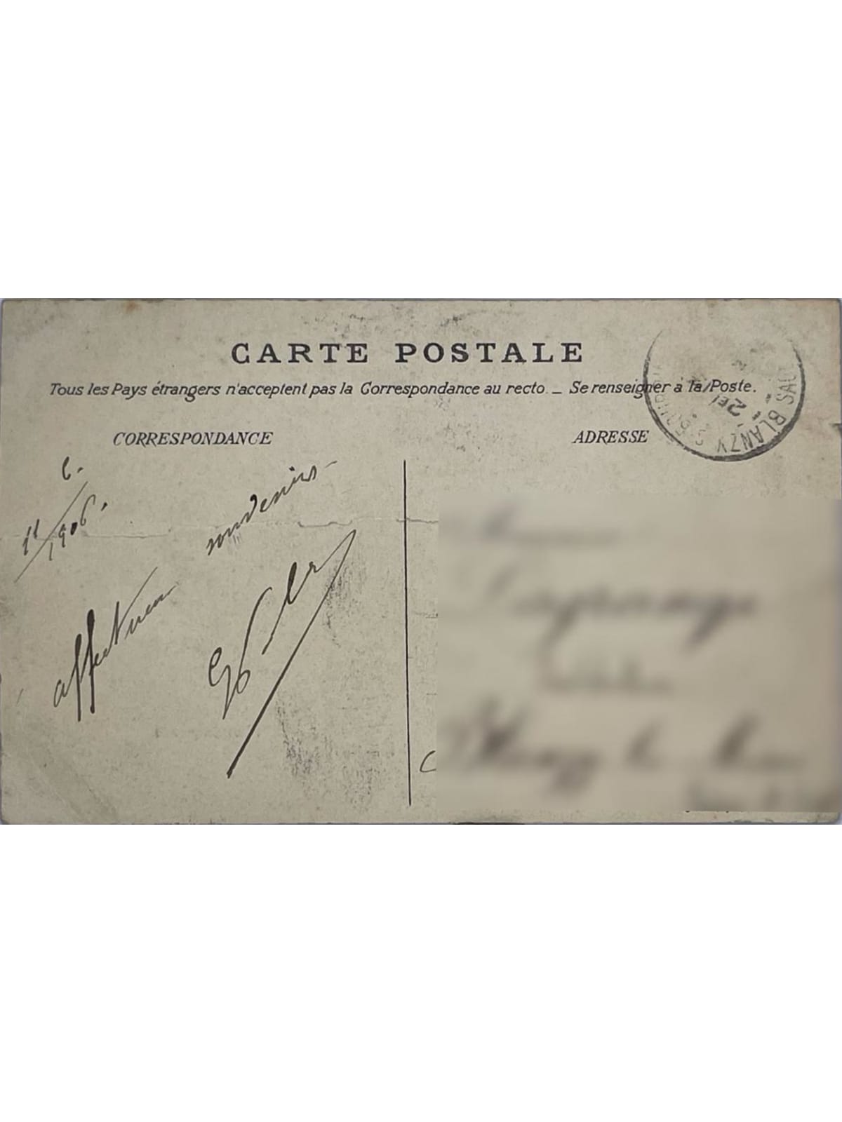 Verso de la carte postale