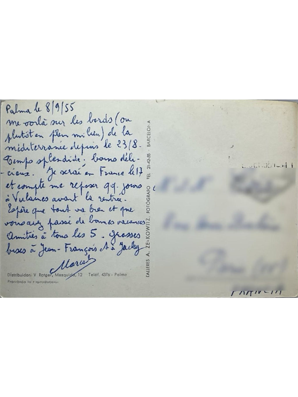 Verso de la carte postale
