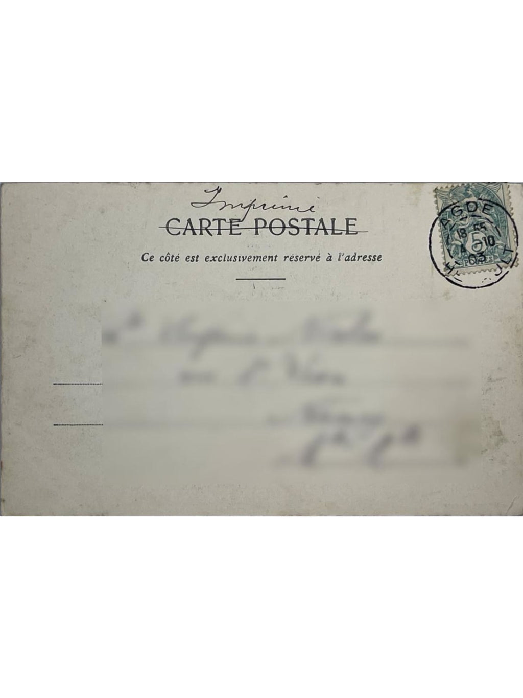 Verso de la carte postale