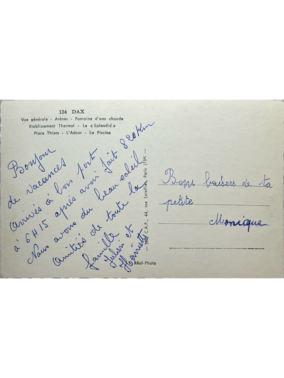 Verso de la carte postale
