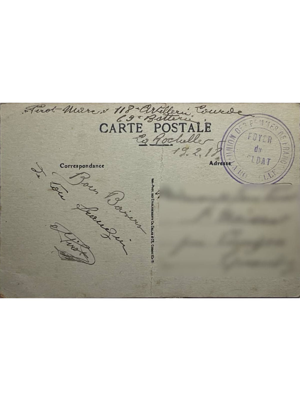 Verso de la carte postale