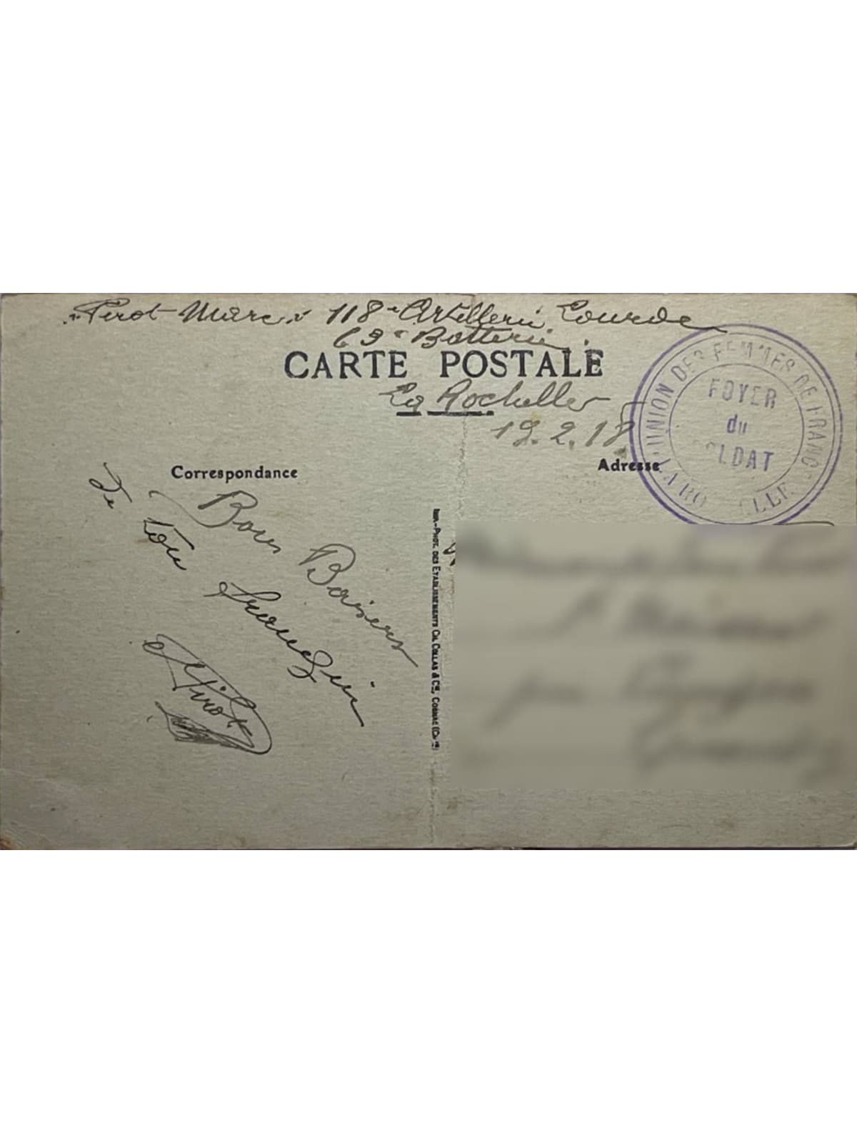 Verso de la carte postale