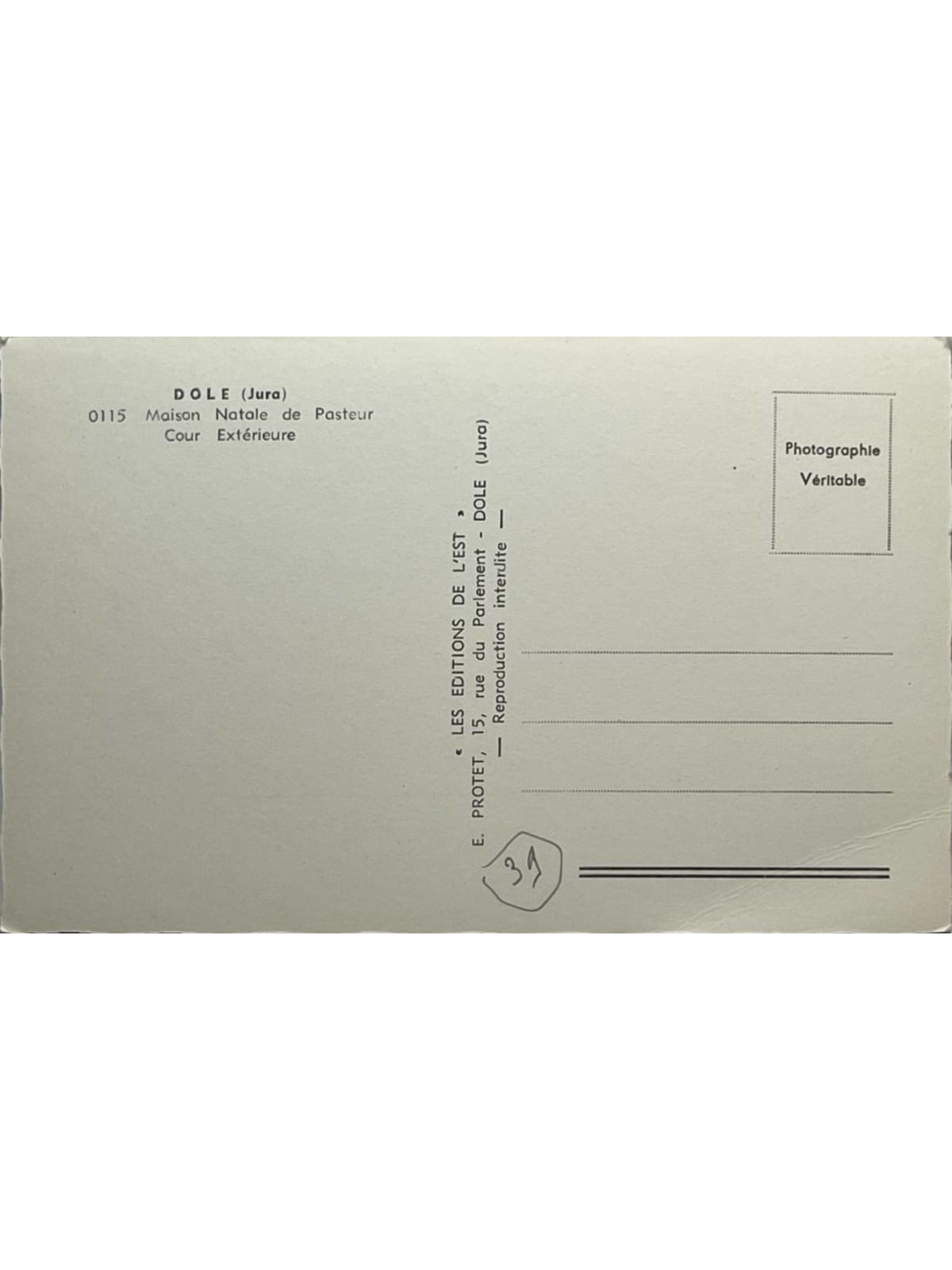 Verso de la carte postale