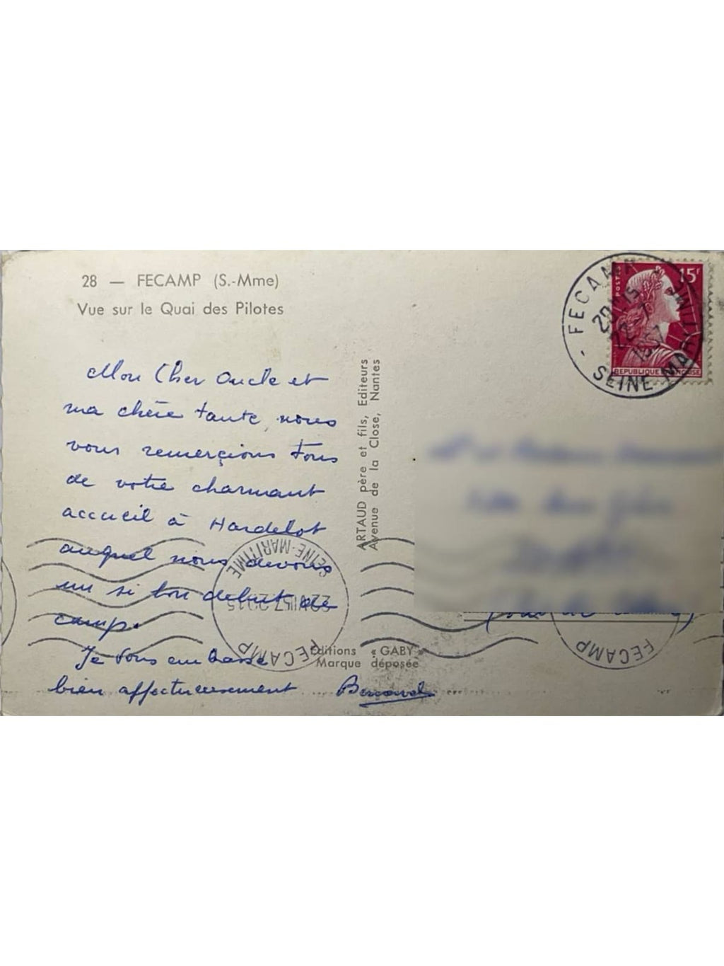 Verso de la carte postale