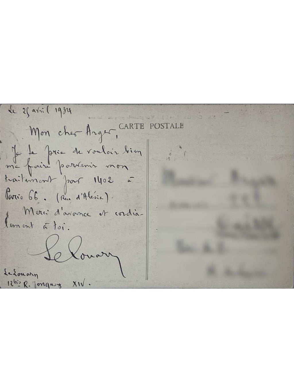 Verso de la carte postale