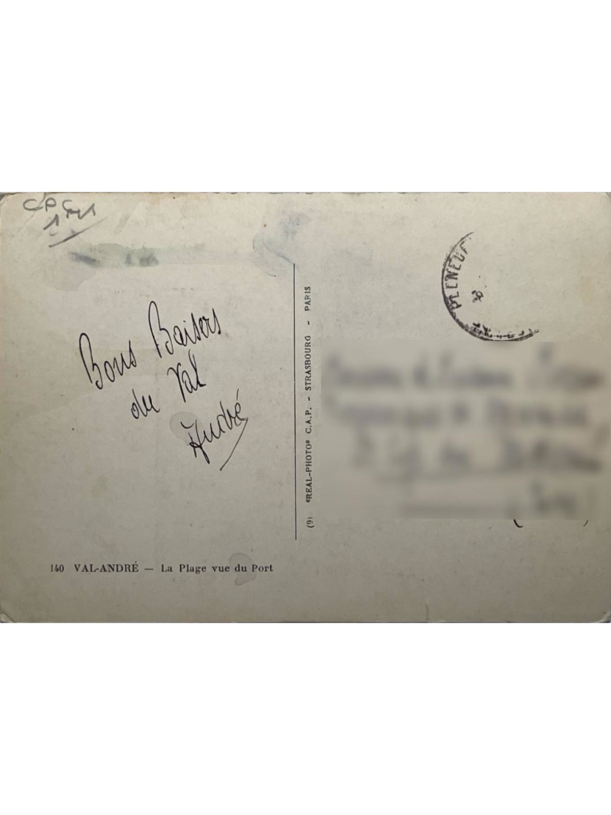 Verso de la carte postale