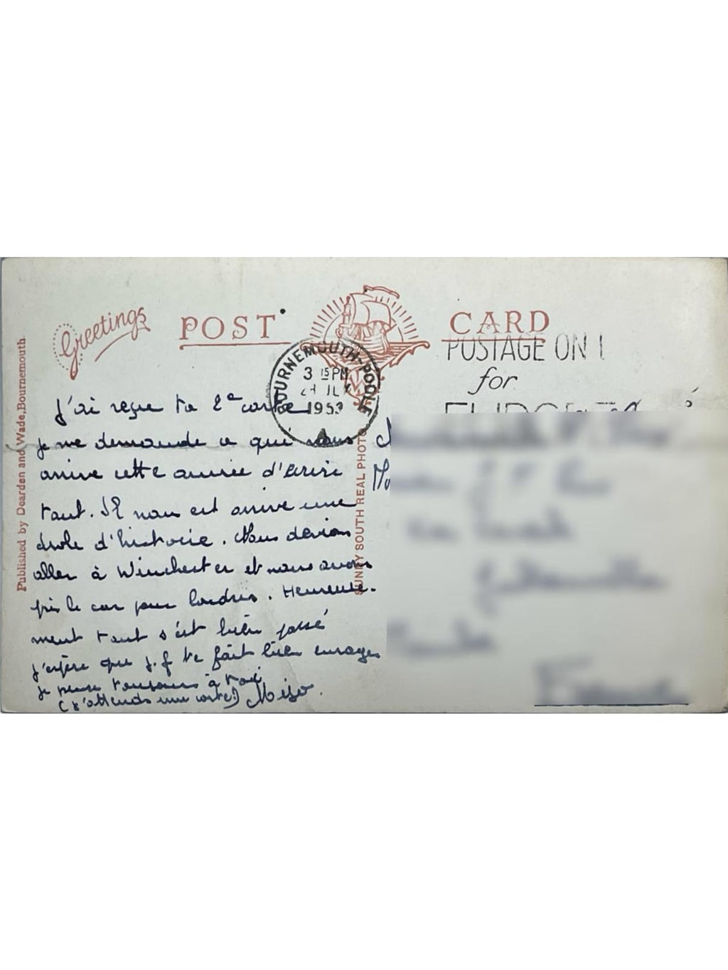 Verso de la carte postale