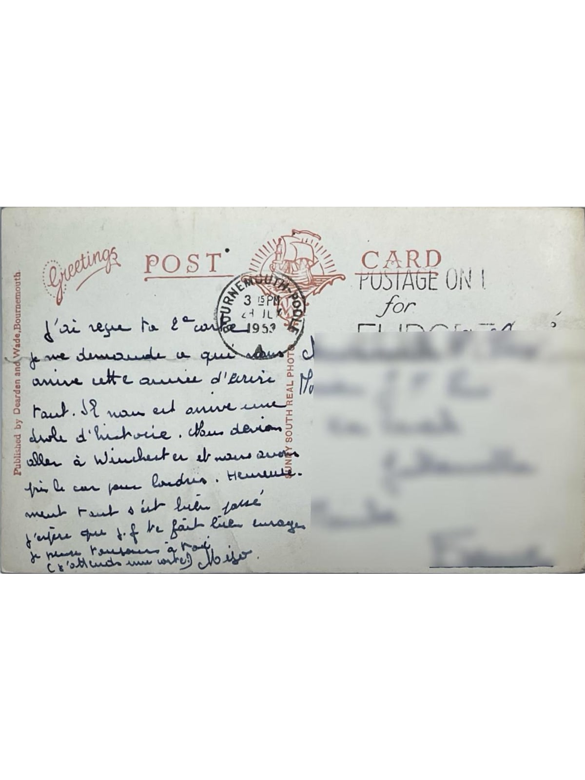 Verso de la carte postale