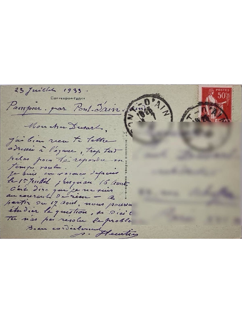 Verso de la carte postale