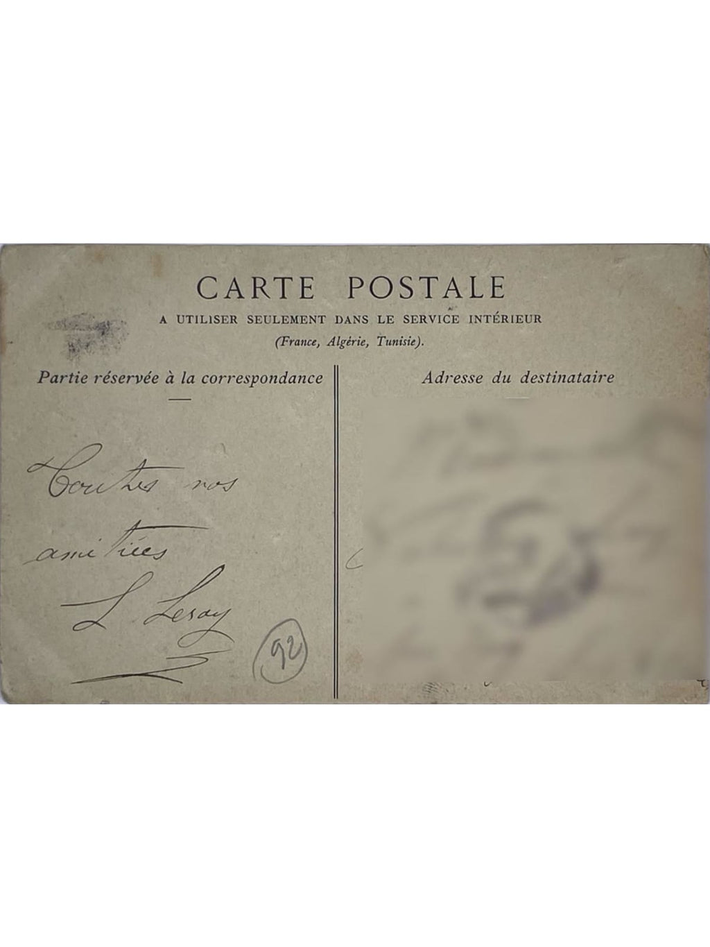 Verso de la carte postale