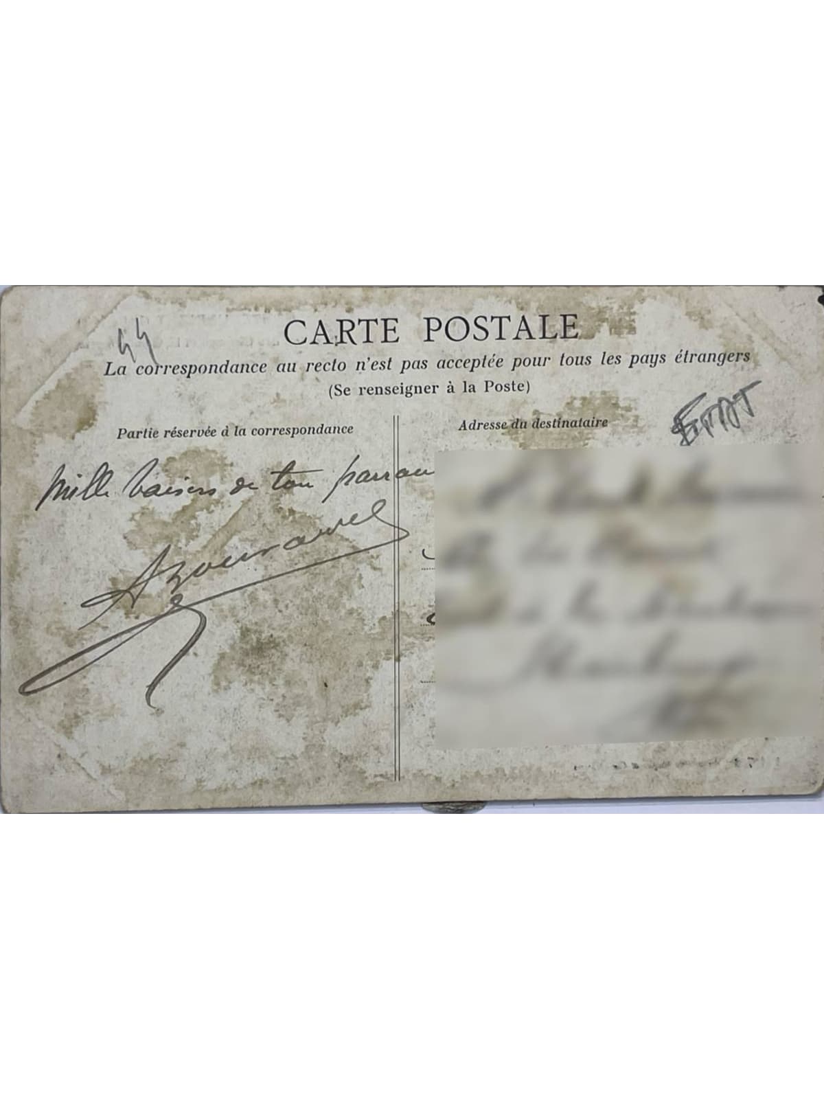 Verso de la carte postale