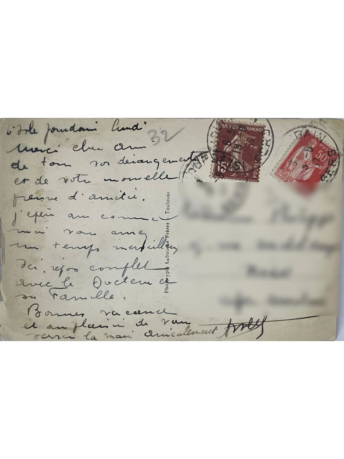 Verso de la carte postale