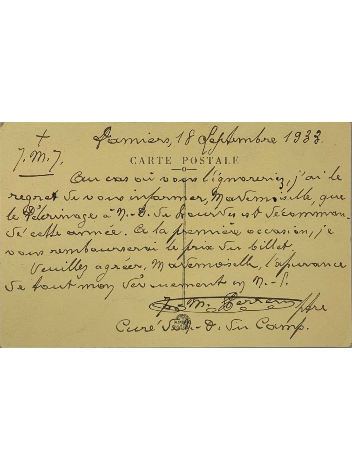 Verso de la carte postale